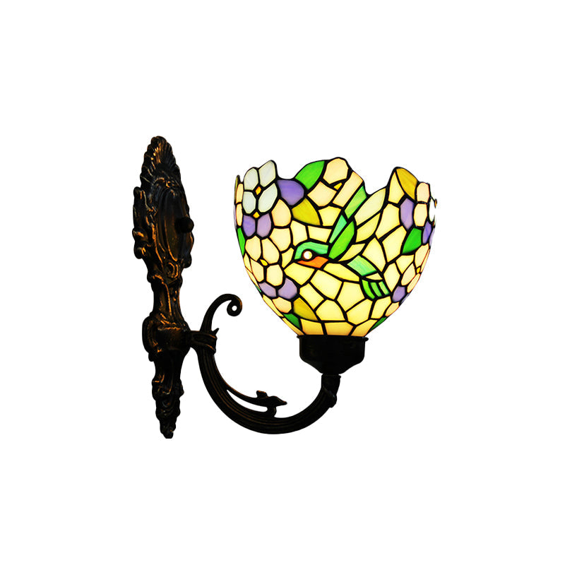 Bronze Baroque Flower Sconce With Hand Cut Glass - Swirl Arm Wall Mounted Lighting