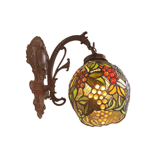 Copper Dome Victorian 1-Light Art Glass Wall Sconce - Stained Grape Pattern Dining Room Fixture