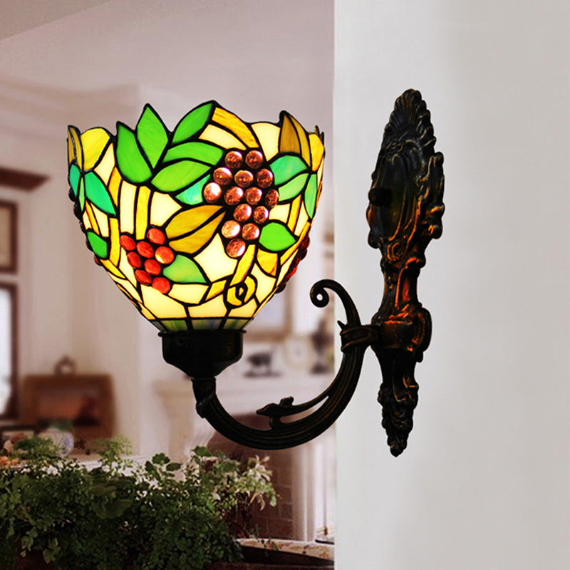 Tiffany Stained Glass Grape Pattern Wall Sconce - Green/White/Black Red