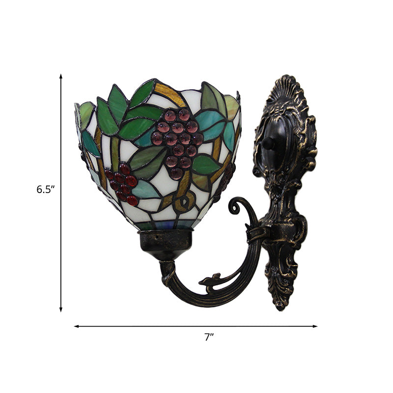 Tiffany Stained Glass Grape Pattern Wall Sconce - Green/White/Black