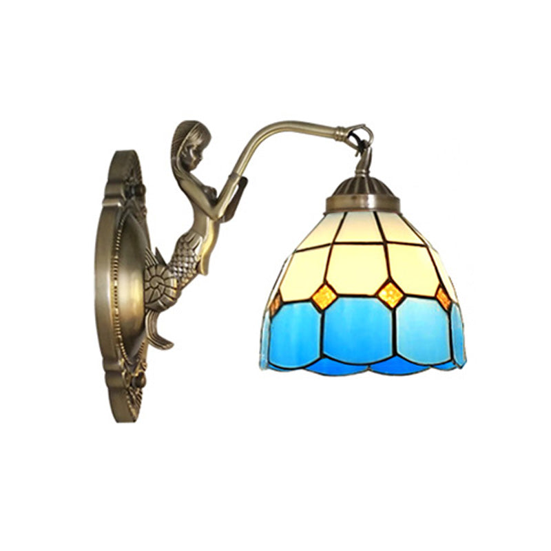 Living Room Wall Mounted Light: Bronze Mermaid Lamp With Blue & White Glass Shade