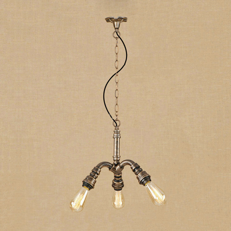 Antique Bronze 3-Light Open Bulb Chandelier - Farmhouse Hanging Fixture with Stylish Pipe Design