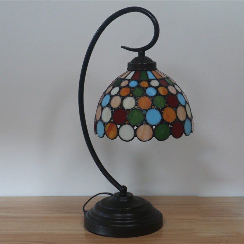 Tiffany Dot Patterned Table Lamp: Metal Dome Shade Dark Coffee Night Lighting Bedroom Decor With 1