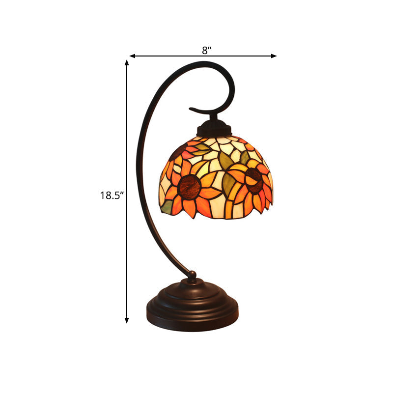 Mediterranean Sunflower Stained Glass Nightstand Light - Dark Coffee Finish Swirl Arm Bulb Included
