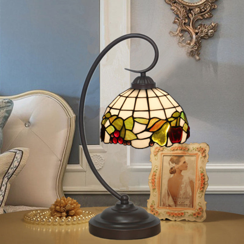 Cut Glass Dark Coffee Desk Lamp With Fruit Pattern - Mediterranean Inspired Night Lighting Bowl