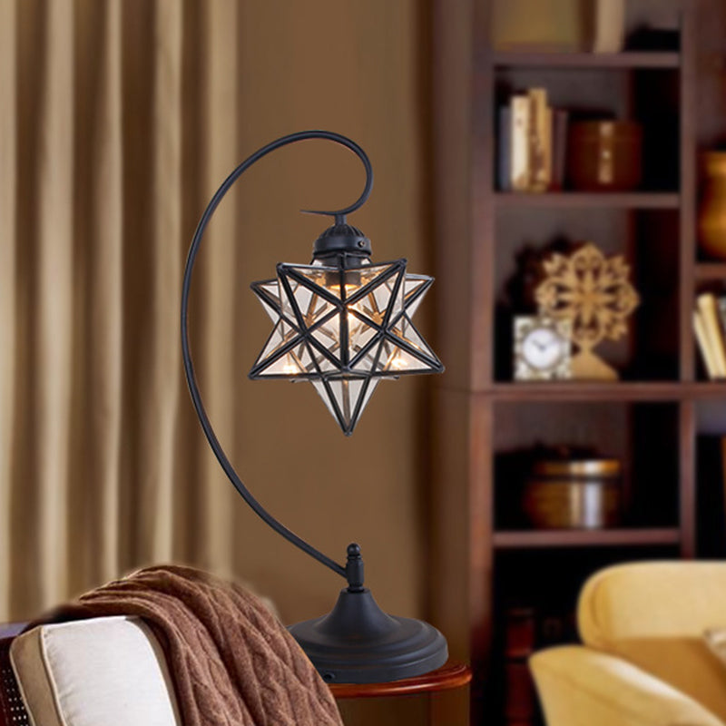 Star Shaped Tiffany Nightstand Lamp With Twisted Arm - Clear/Silver Glass Night Lighting For Coffee