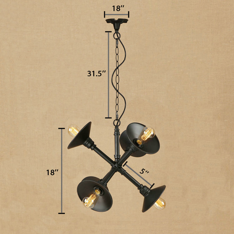 Industrial Style Black Metal Chandelier with 6-Light Flared Hanging Design - Perfect for Bars