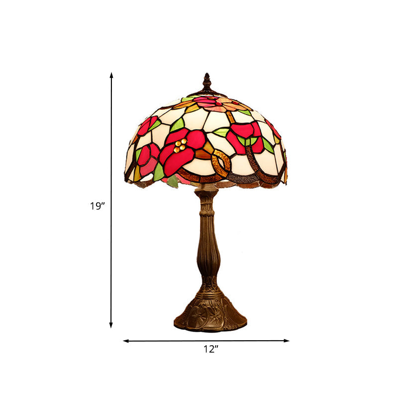 Virginie - 1-Head Nightstand Light: Baroque Bowl Shade Stained Art Glass Blossom
