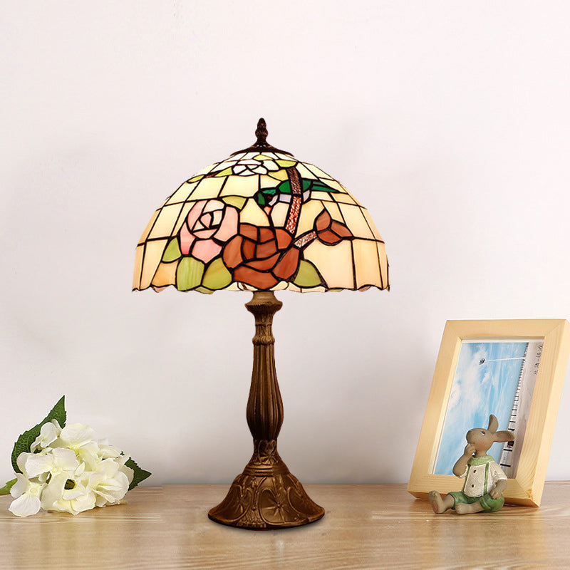 Hyadum I - Victorian Hand Cut Glass Night Light with Rose Pattern - Bronze Domed