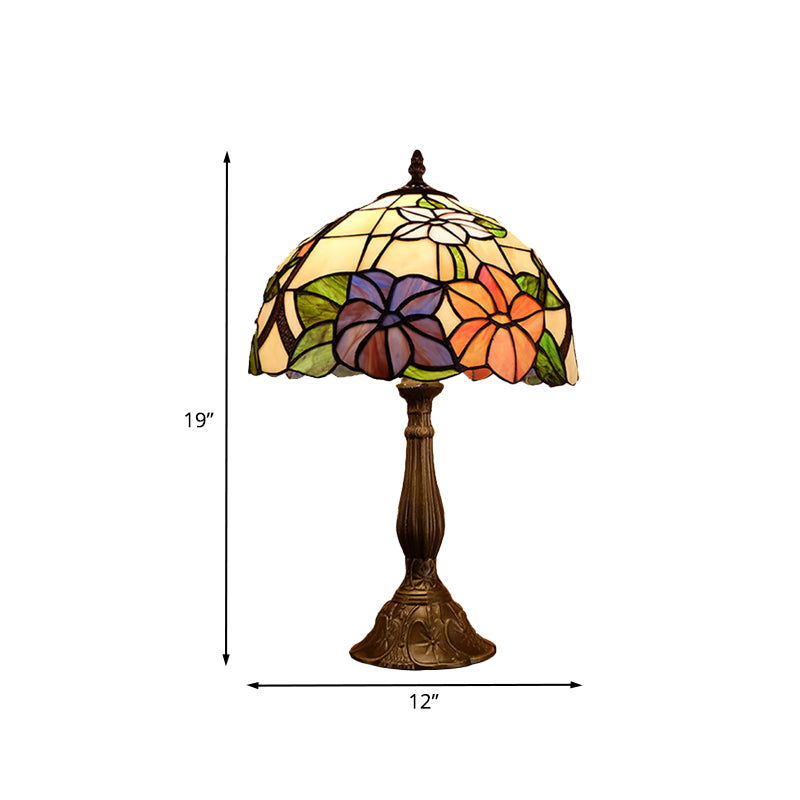Victoria - Tiffany Tiffany Dome Shade Table Light 1-Bulb Stained Art Glass Night Lighting in Bronze with Bloom Pattern