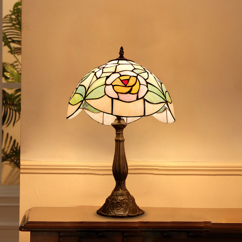 Mediterranean Cut Glass Night Lamp With Rose Pattern Bronze