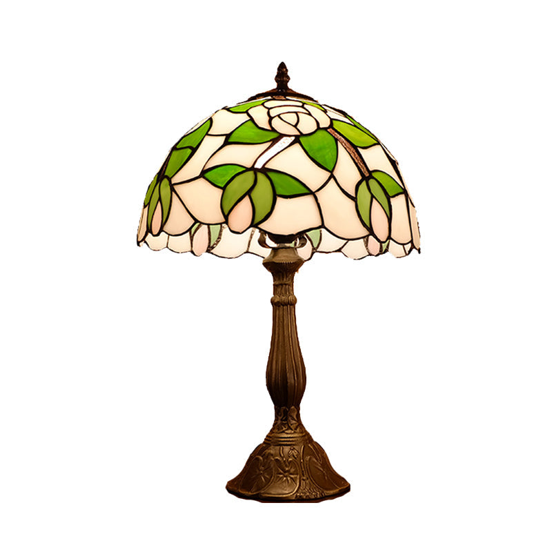 Valentina - Tiffany Bowl Shape Night Light Tiffany Style 1 Light Bronze Finish Table Lighting with Rose Pattern