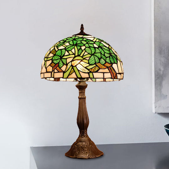 Baroque Blossom Stained Art Glass Nightstand Light With Domed Design - 1 Bulb Red/Beige/Green Green
