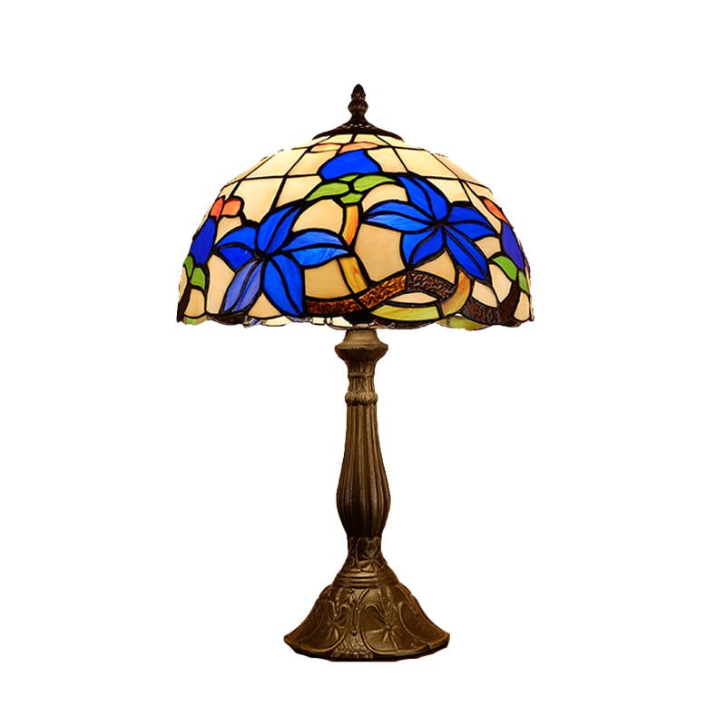 Valentina - Bronze Stained Glass Bronze Nightstand Lighting Dome 1 Light Tiffany Night Table Light with Gardenia Pattern