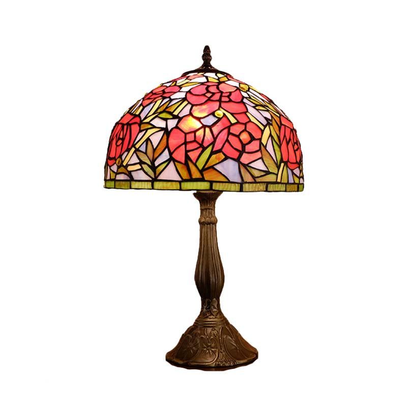 Victorian Bowl Hand Cut Glass Night Table Lamp - Elegant Floral Pattern In Bronze
