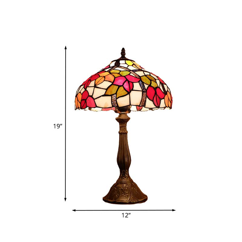 Gaia - Victorian 1 Light Night Table Lamp Victorian Bowl Hand Cut Glass Floral Patterned Nightstand Light in Bronze