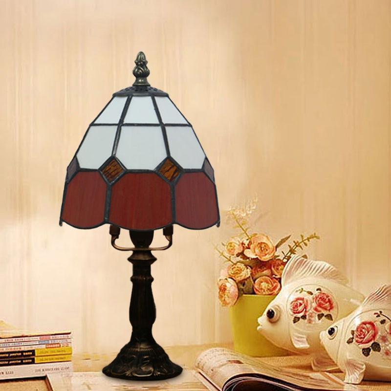 Tiffany Style Cut Glass Grid Dome Nightlight - 1 Light Red/Pink Nightstand Lamp For Bedside Red