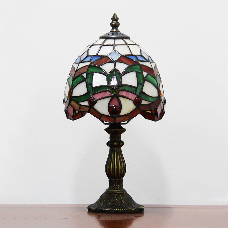 Green Baroque Glass Table Lamp With Hand Cut Bowl Shade - Bedroom Night Lighting
