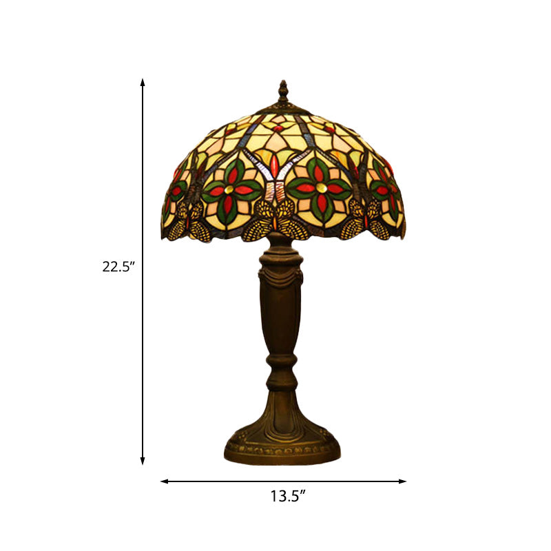 Victorian Domed Cut Glass Night Table Light - Beige/Orange Floral Desk Lamp
