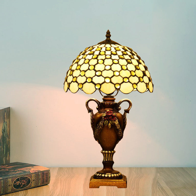 Mediterranean Beige Glass Bronze Desk Light With Vase Base - Ideal For Bedroom