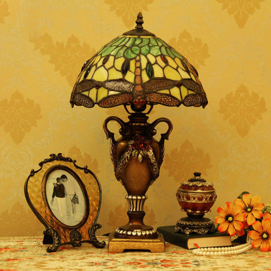 Giennah - Victorian Bowl Shape Desk Light - Stained Art Glass Trophy Lamp