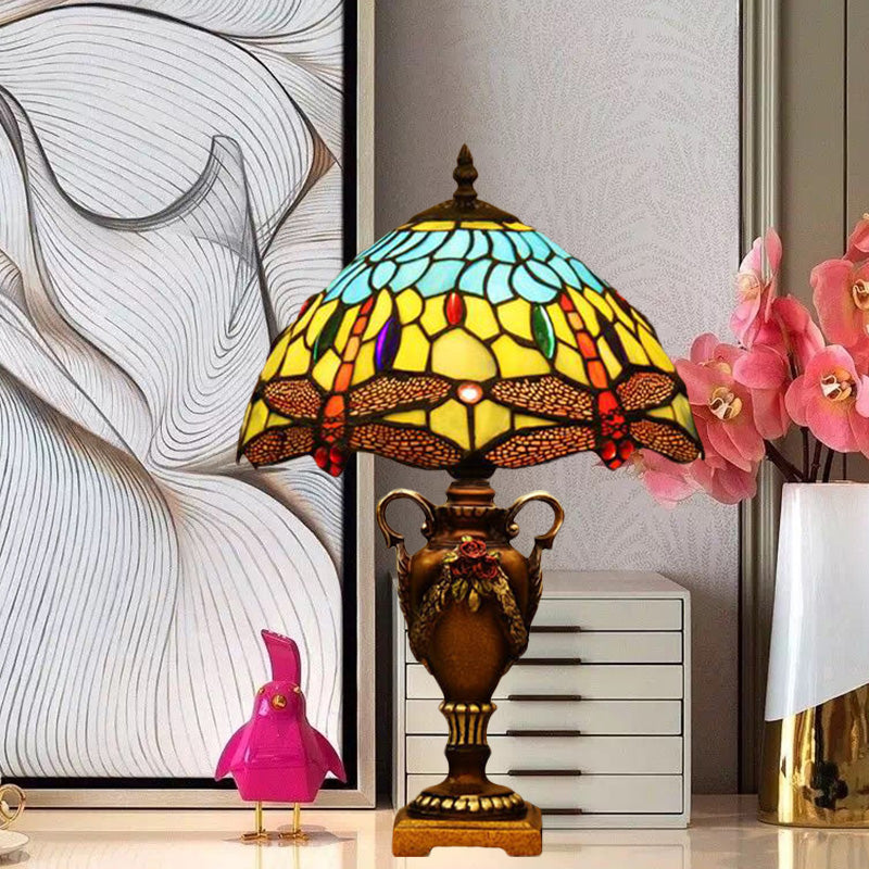 Giennah - Victorian Bowl Shape Desk Light - Stained Art Glass Trophy Lamp