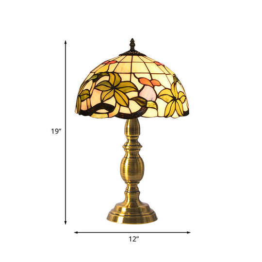 Haedus - Stained Art Glass Tiffany Style Table Lamp in Brushed Brass - Elegant