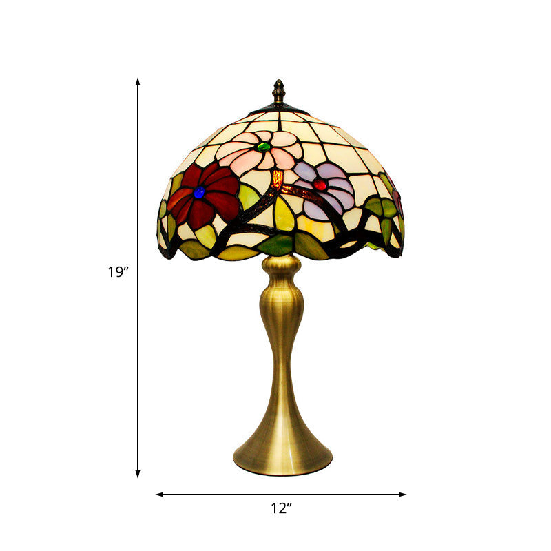 Valerie - [Tiffany Tiffany Bowl Night Table Lighting 1-Light Stained Art Glass Desk Lamp in Gold with Blossom Pattern