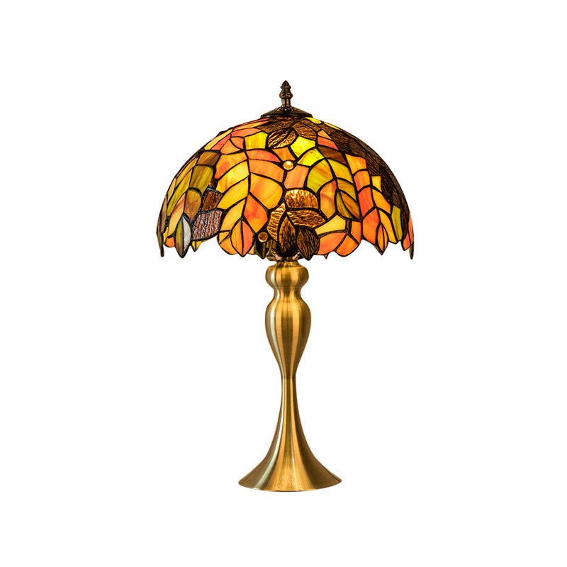Abigail - Baroque 1-Light Leaf Patterned Night Lamp Baroque Gold Finish Hand Cut Glass Table Lighting with Dome Shade