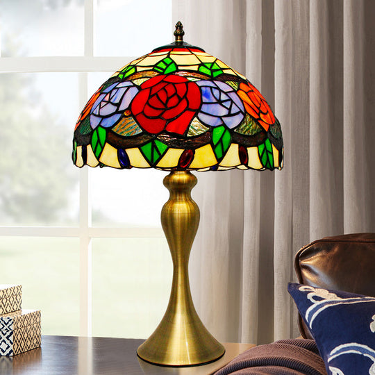 Sadie - Baroque Cut Glass Rose Night Light Baroque 1 Light Gold Finish Desk Lighting with Bowl Shade