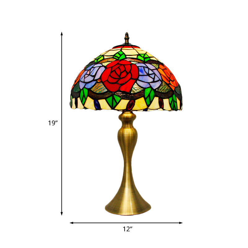 Sadie - Baroque Cut Glass Rose Night Light Baroque 1 Light Gold Finish Desk Lighting with Bowl Shade