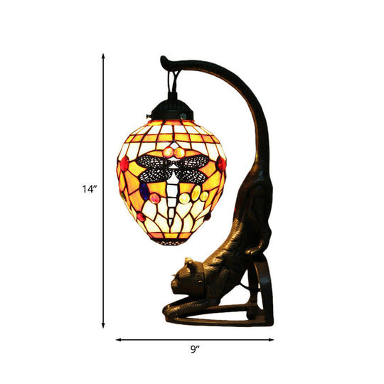 Baroque Style Dragonfly Desk Lamp With 1 Light - Red/Green Cat Table For Bedroom