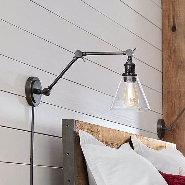 Black Clear Glass Cone Wall Sconce Industrial 1-Light Bedside Lighting Fixture