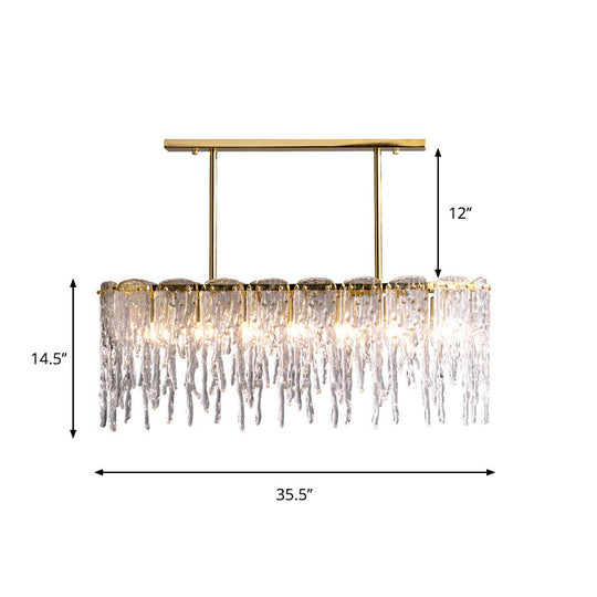 Gold Oval Island Pendant Lamp: Minimalist Design With Clear Crystal 7 Bulbs & Melting Ice-Inspired