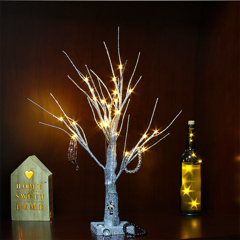 Led Silver Nightstand Light For Dining Room - Contemporary Tree Table Lighting In Plastic