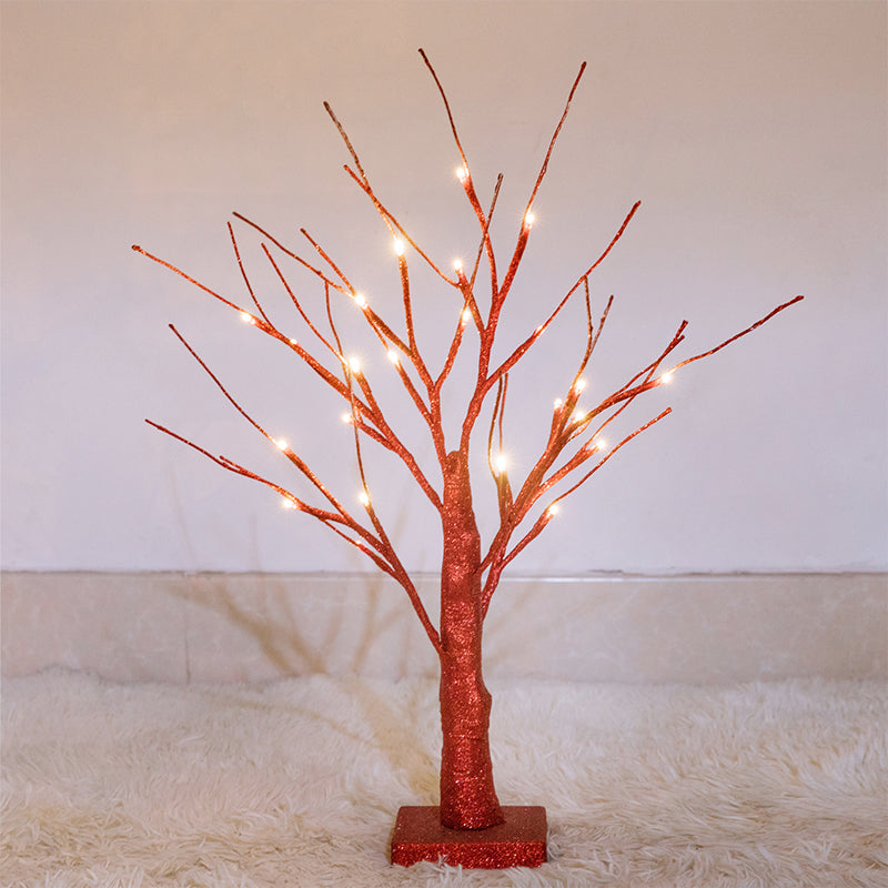 Modern Led Plastic Nightstand Light - Red Tree Night Table Lamp For Living Room