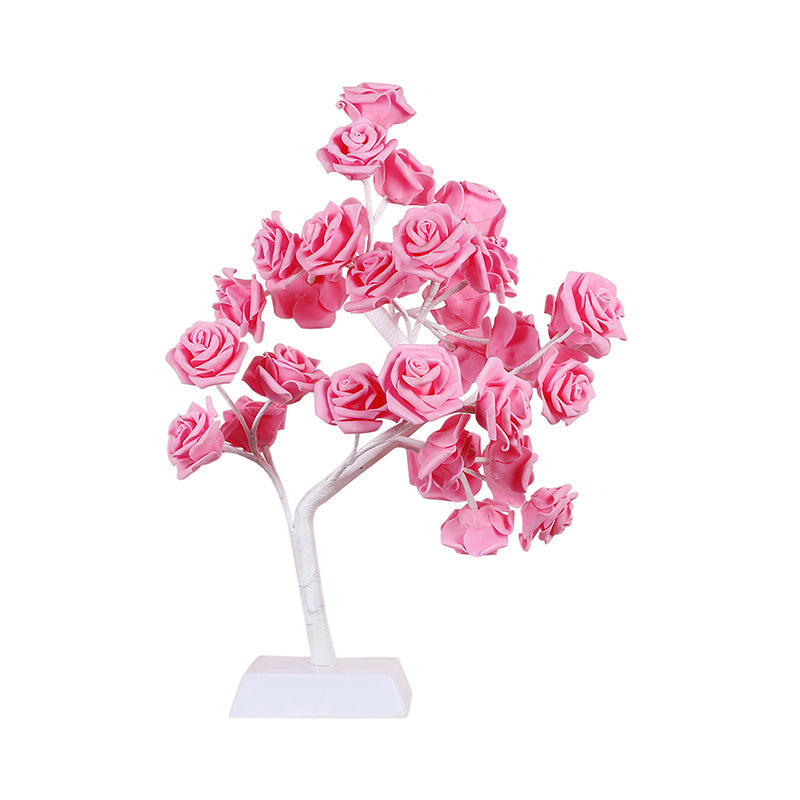 Art Deco Led Pink Rose Table Night Lamp With Branch Design - Perfect For Restaurants
