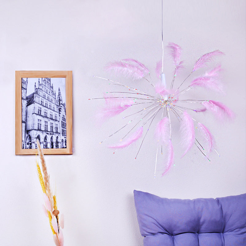 Feather Bedroom Table Lamp - Creative Firework Nightlight In Pink Battery/Usb Led With