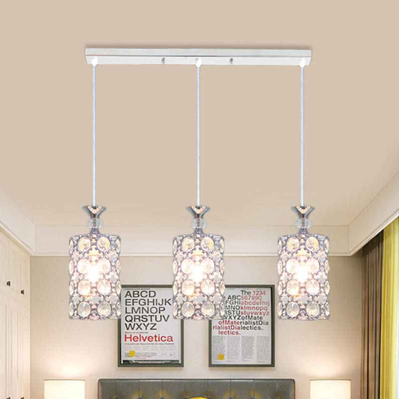 Modern Silver Cluster Pendant with Crystal Encrusted Shade - 3 Lights Restaurant Ceiling Lamp