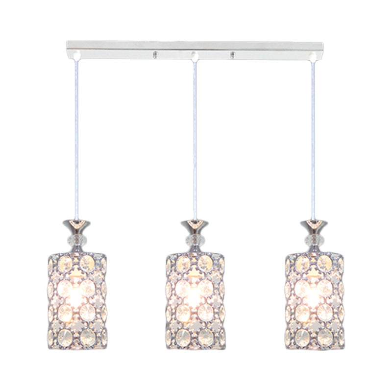 Modern Silver Cluster Pendant Ceiling Lamp With Crystal Encrusted Shade - 3 Lights For Restaurants