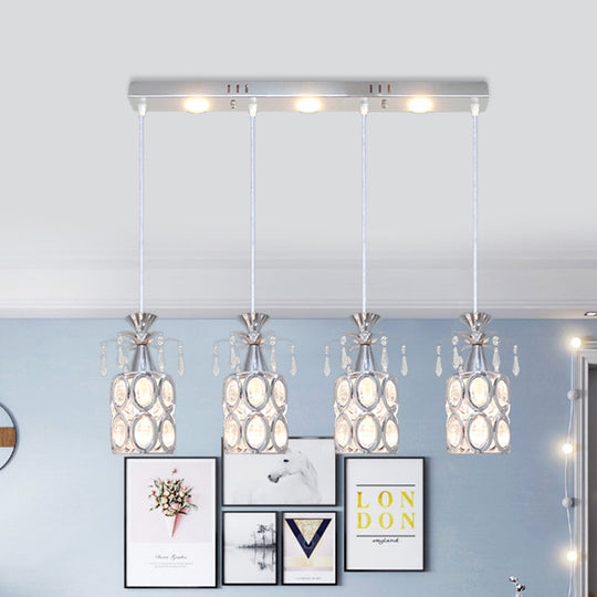 Modern Silver Cluster Pendant Light with Crystal Blocks & 4 Bulbs
