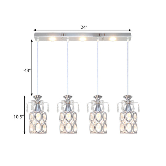 Modern Silver Cluster Pendant Light with Crystal Blocks & 4 Bulbs