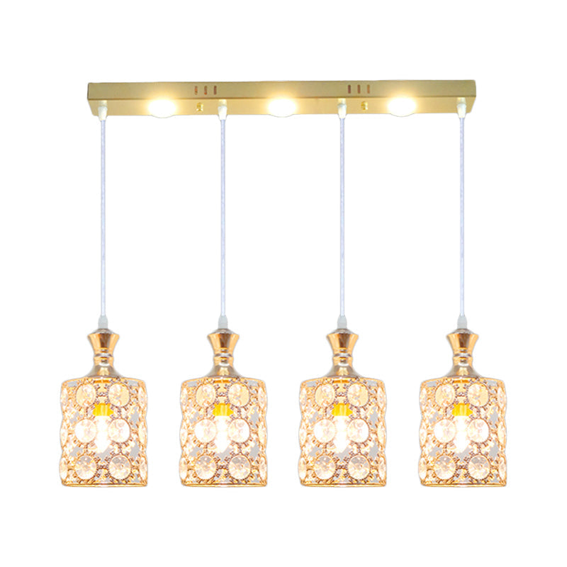 Contemporary Gold Cylinder Shape Pendant Light - 4-Light with Beveled K9 Crystal
