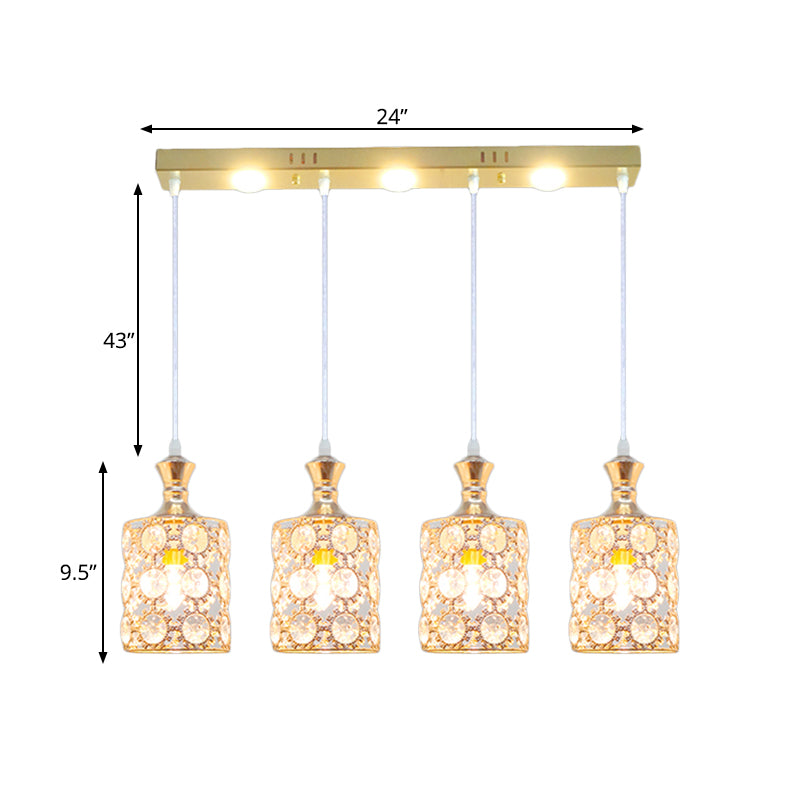 Modern Gold Cylinder Shape Hanging Pendant With 4-Light Beveled K9 Crystal