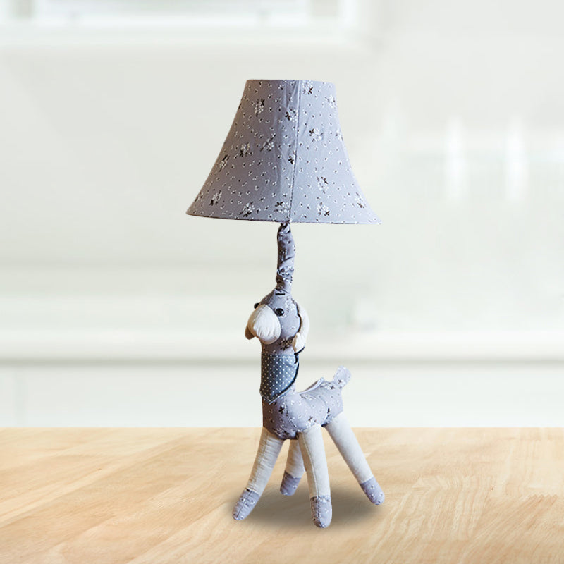Alpaca Night Light Desk Lamp In Fabric With Bell Shade - Grey/Blue Cartoon Design For Living Room