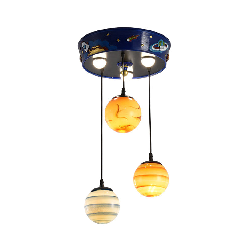 Blue Planet Nursery Pendant Light With 3 Frosted Glass Shades For Kids