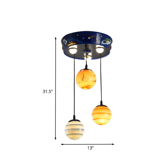 Blue Planet Nursery Pendant Light With 3 Frosted Glass Shades For Kids