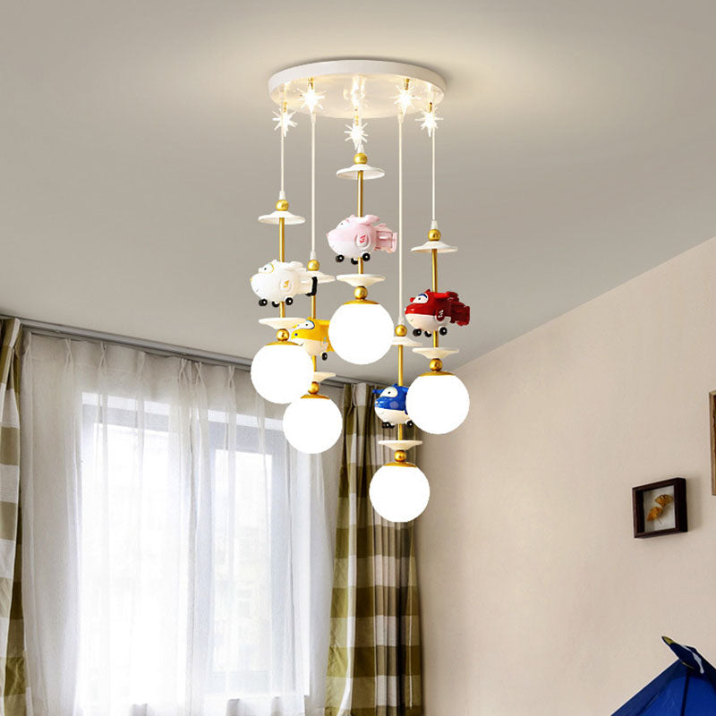 Gold Metal Kids Bedroom Pendant Light - Plane Multi Suspension Lamp (3/5 Lights)