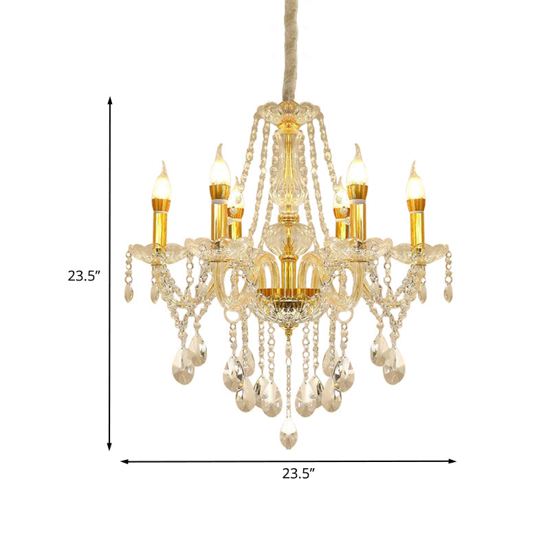 Modern 6-Head Crystal Swag Ceiling Chandelier Kit with Gold Finish
