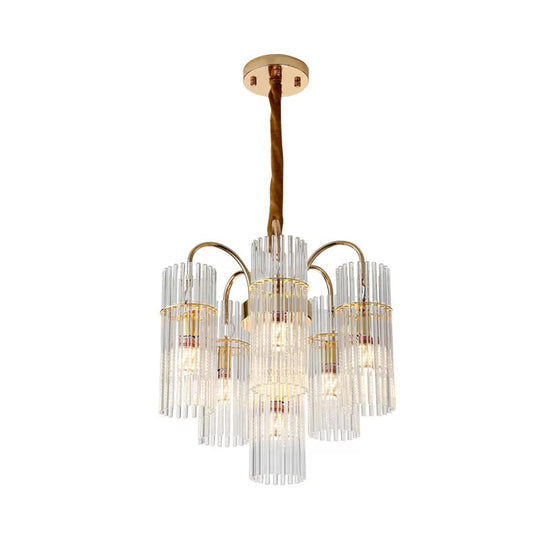 Modern Gold Chandelier With 6-Head Down Lighting Clear Glass Bar Shade - Bedroom Fixture